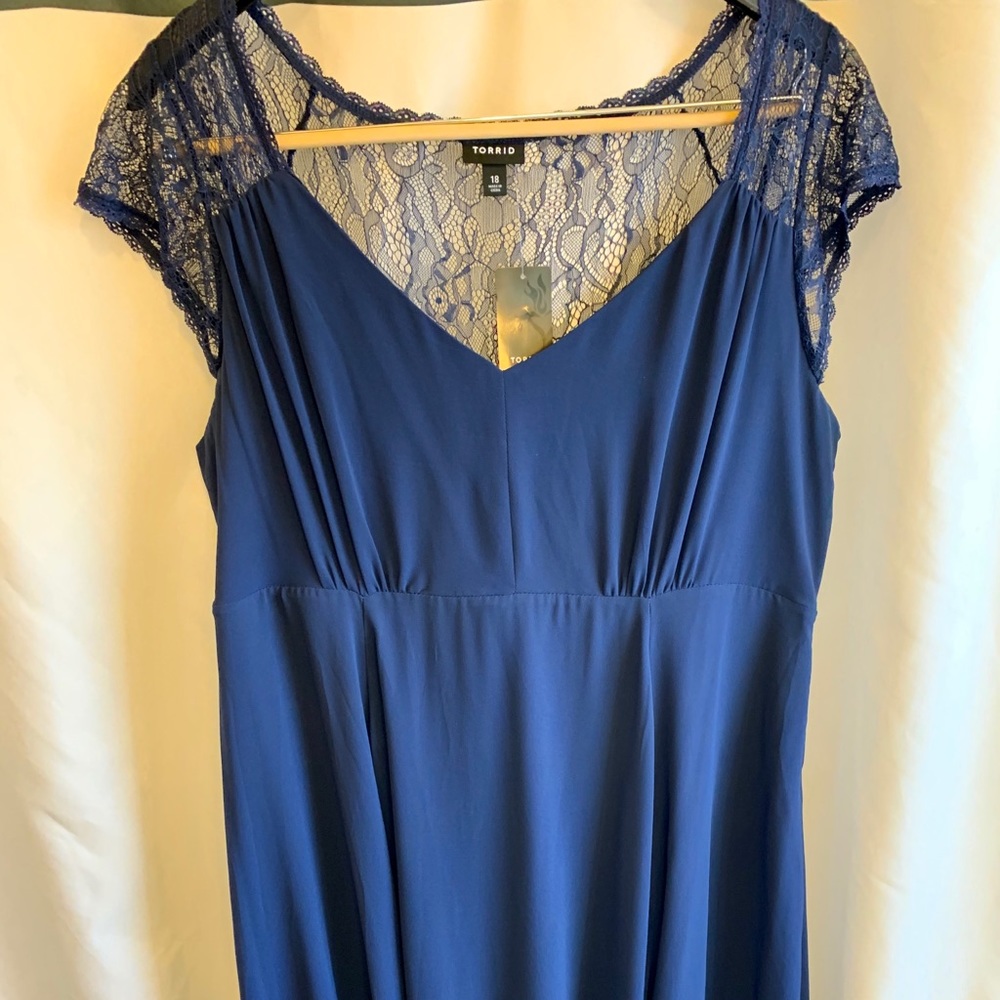 Pretty blue Torrid dress with lacy shoulders